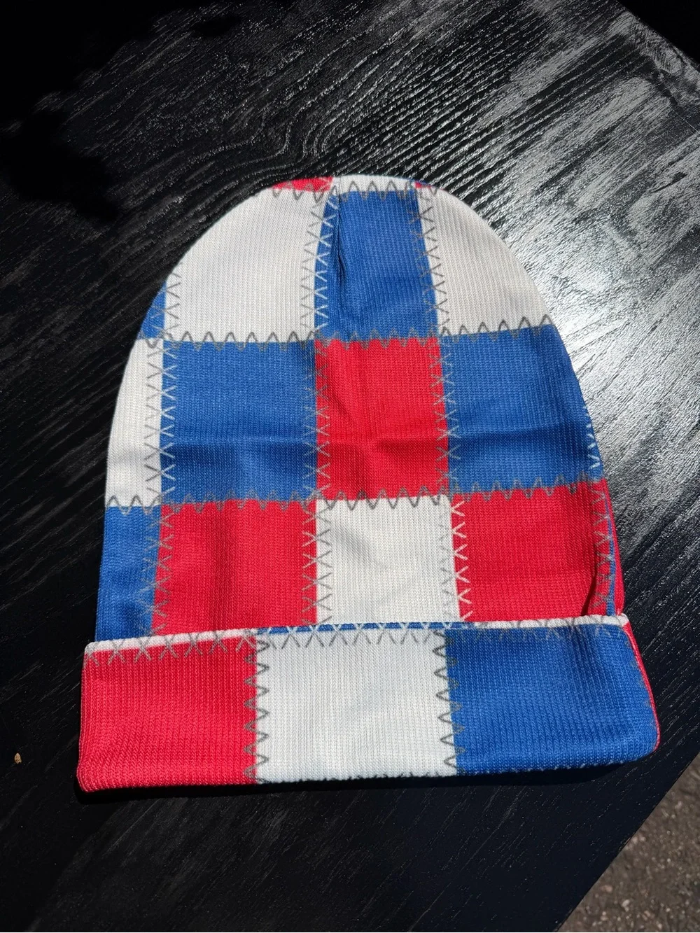 Bad Bunny Red, White & Blue Super Bowl Patchwork Beanie